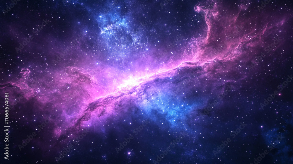 A vibrant cosmic landscape filled with swirling colors and stars in deep space A vibrant cosmic landscape filled with swirling colors and stars in deep space
