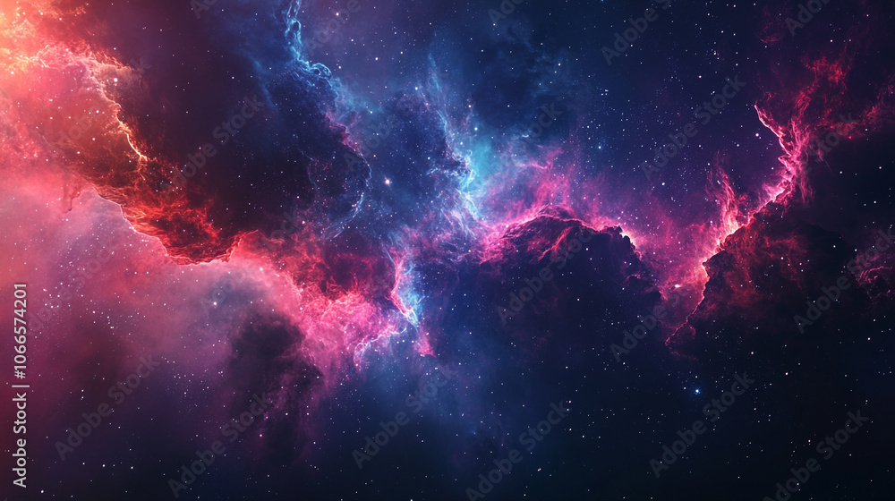 A vibrant cosmic nebula filled with swirling colors and shimmering stars in deep space A vibrant cosmic nebula filled with swirling colors and shimmering stars in deep space