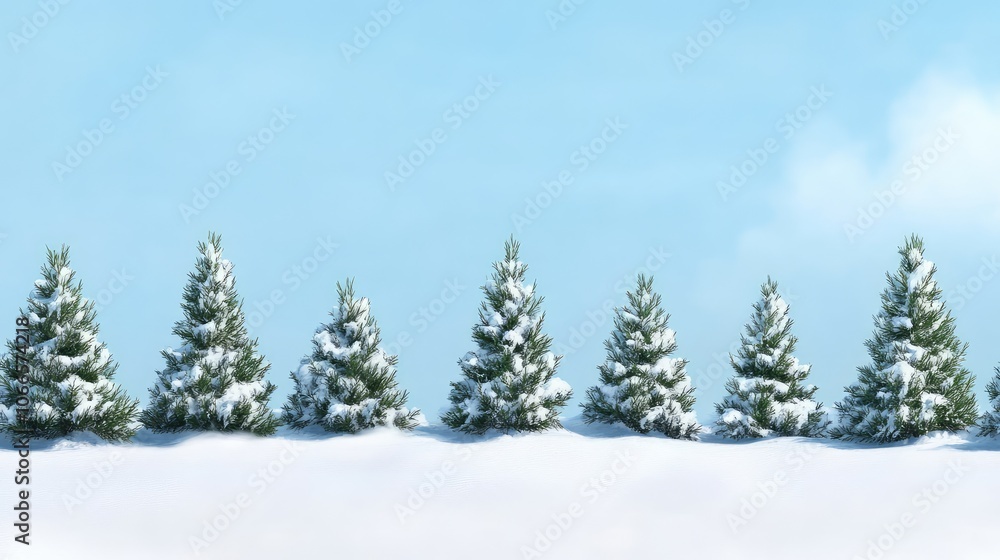 Naklejka premium Snowy Evergreen Trees Under Clear Blue Sky