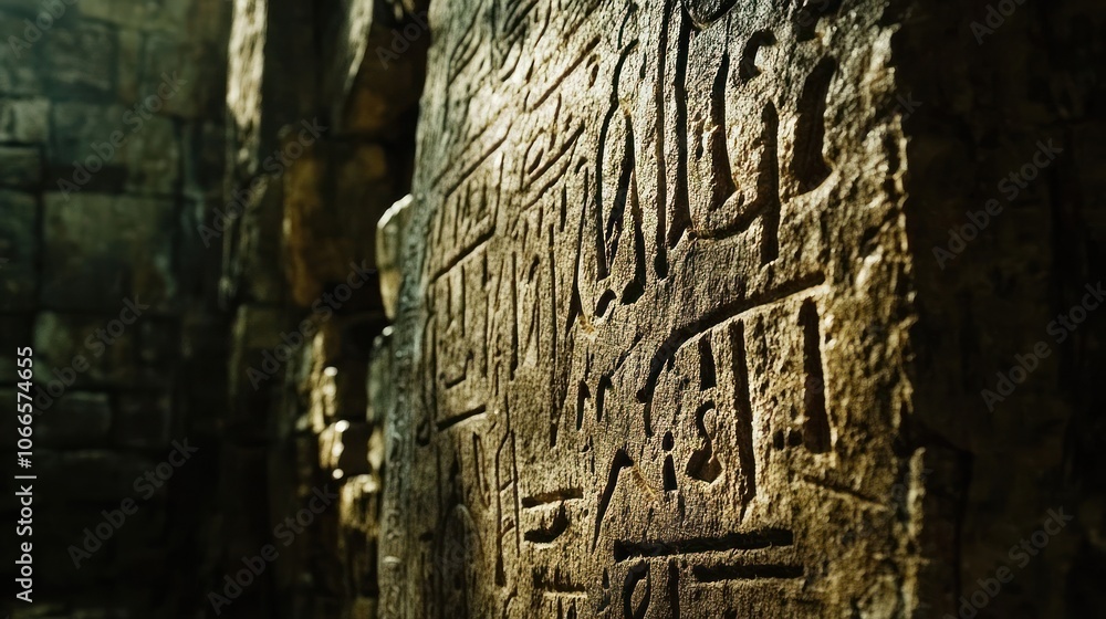 Close-up of Ancient Stone Carvings with Indecipherable Script