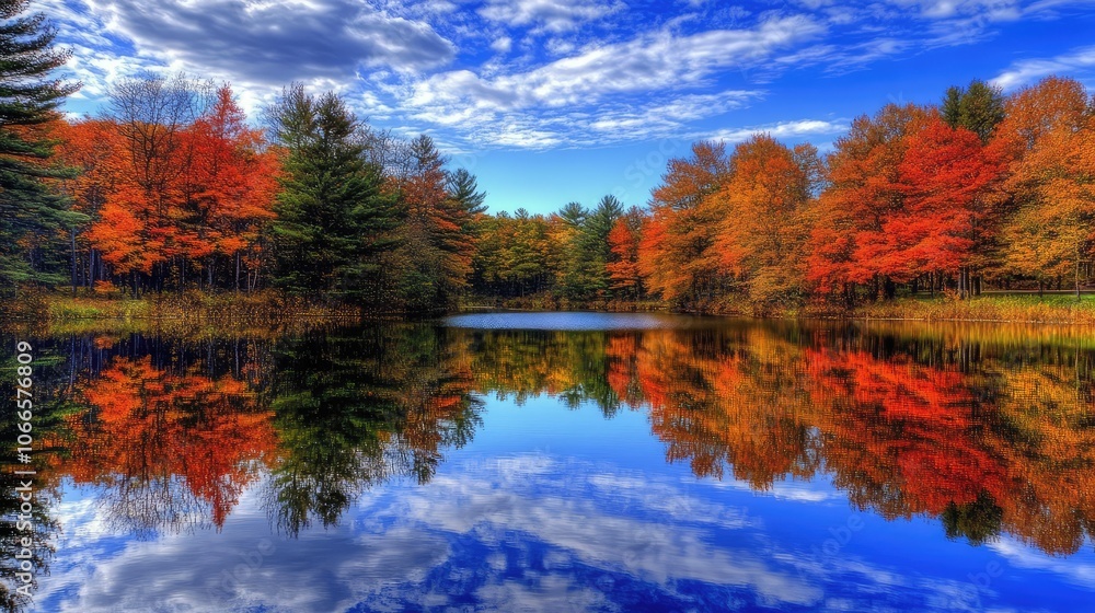 Fototapeta premium Tranquil Autumn Reflections in a Scenic Lake