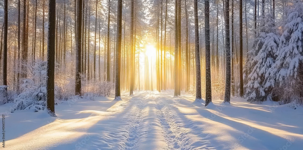 Winter Wonderland: Sunbeams Dancing Through a Snowy Forest. Winter Wonderland: Sunbeams Dancing Through a Snowy Forest.