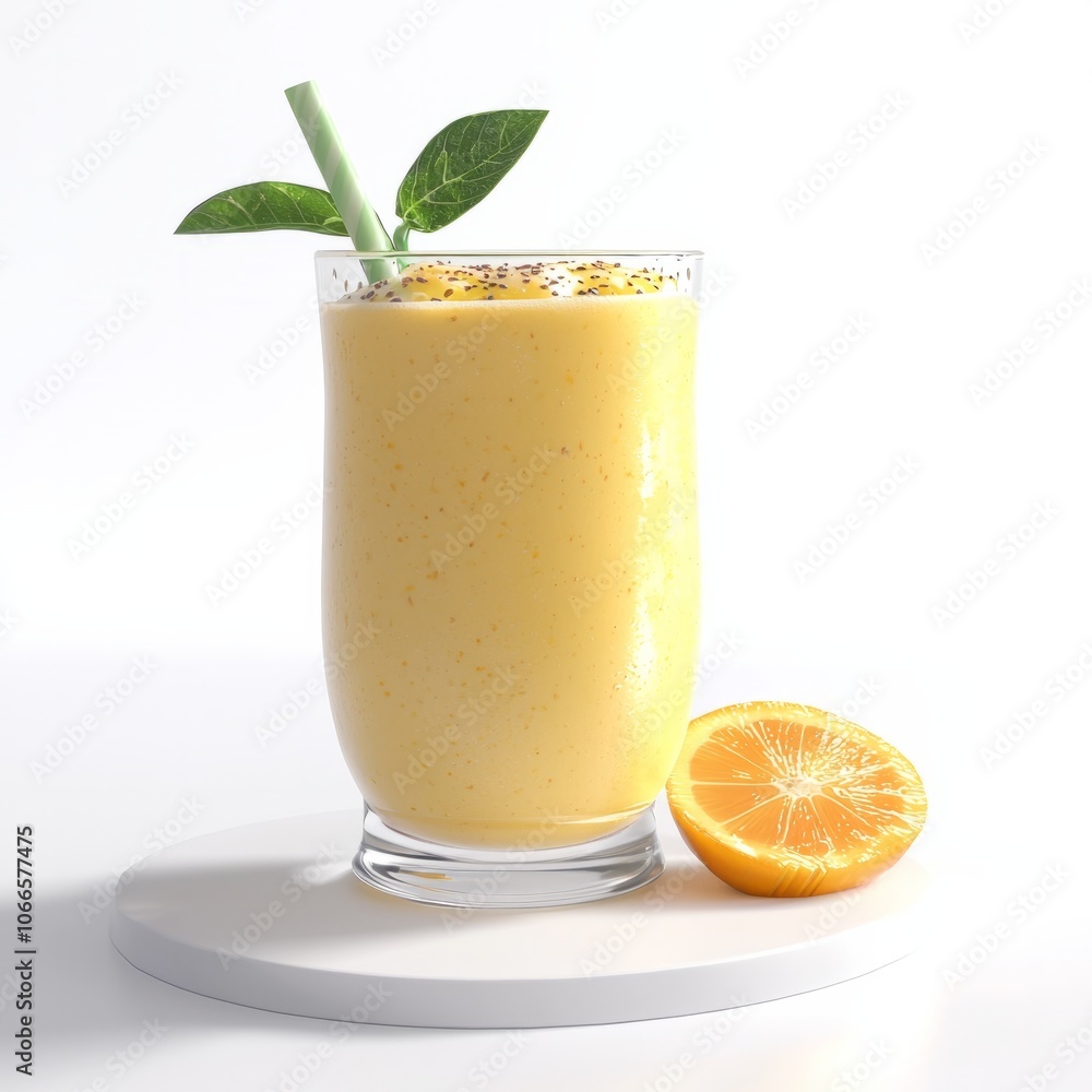 Low Poly 3D Render of a tropical smoothie, on isolated white background Low Poly 3D Render of a tropical smoothie, on isolated white background