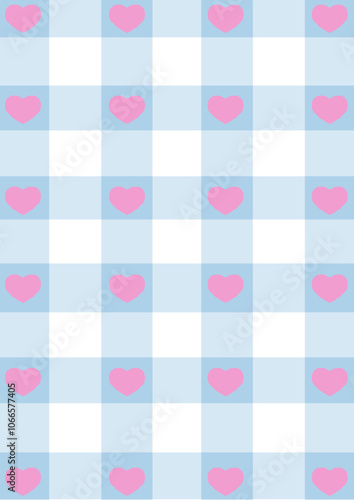 Fashionable seamless cute heart pattern, plaid, checkerboard pattern for fabric, gift wrapping paper, packaging, banner, card, fabric print vector background for Valentine's Day.