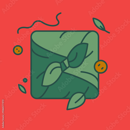 Traditional Japanese wrapping cloths icon. Vector flat illustration. Furoshiki technique, textile wrap - present knot package icon - silk and cotton package symbol - SVG