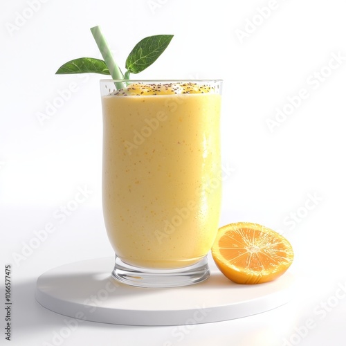 Low Poly 3D Render of a tropical smoothie, on isolated white background