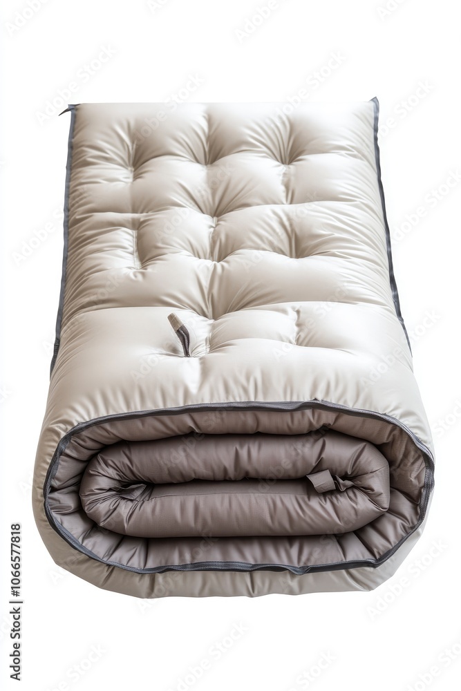 Fototapeta premium Rolled up inflatable camping mat isolated on white background.