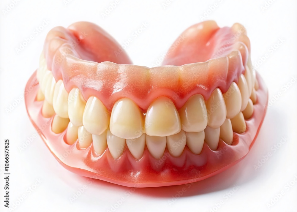 Aerial View of Dentures Isolated on White Background for Dental Illustrations, Prosthetic Designs, and Educational Materials Aerial View of Dentures Isolated on White Background for Dental Illustrations, Prosthetic Designs, and Educational Materials