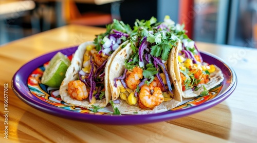 Colorful Mexican Shrimp Tacos on a Plate