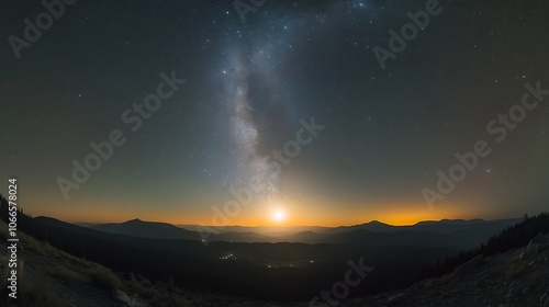 Wallpaper Mural Milky Way Rising Over Silhouetted Mountains at Sunset Torontodigital.ca