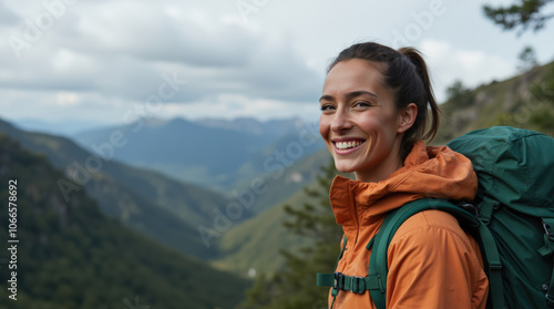 Captivating Outdoor Portrait of Diverse Hiker in Scenic Mountain Landscape - Authentic Adventure Stock Photo