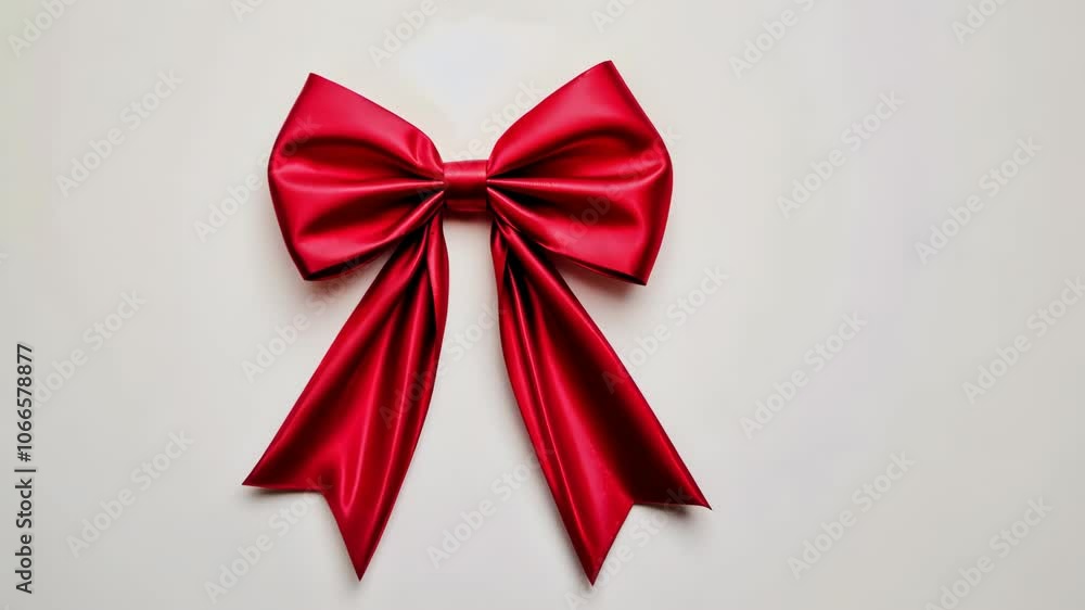 A red satin bow is tied on a white background A red satin bow is tied on a white background