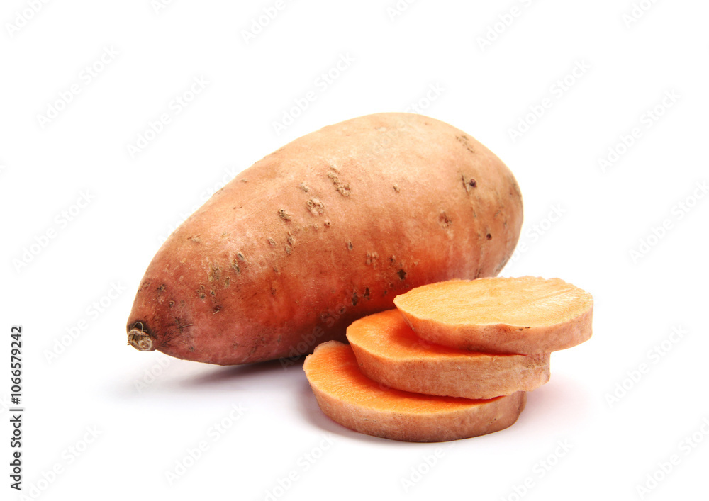 Fresh raw sweet potatoes isolated on white Fresh raw sweet potatoes isolated on white