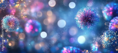 Festive Background of Bokeh Lights and Fireworks