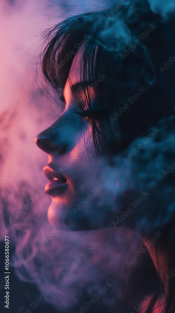 Dreamy Portrait of a Woman in Smoke and Light Dreamy Portrait of a Woman in Smoke and Light