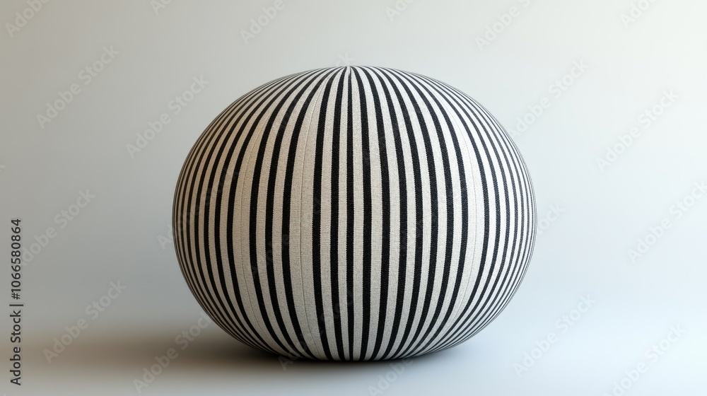 A black and white striped sphere on a white background. A black and white striped sphere on a white background.