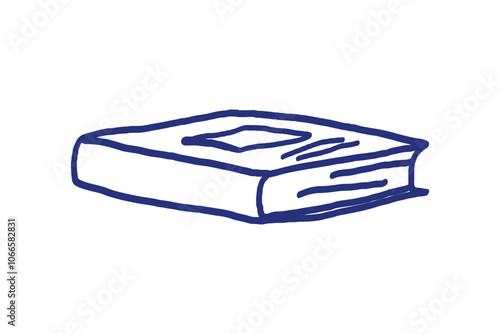 Book sketch. Hand drawn blue pen or marker drawing. Primitive kids picture