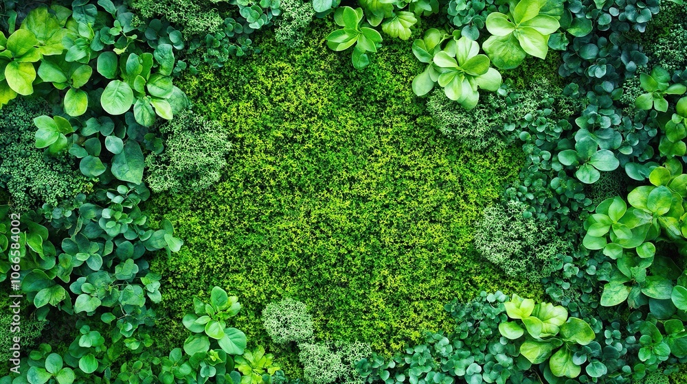 Green moss and background. Backdrop for displaying products. Dark forest background. Green moss and background. Backdrop for displaying products. Dark forest background.