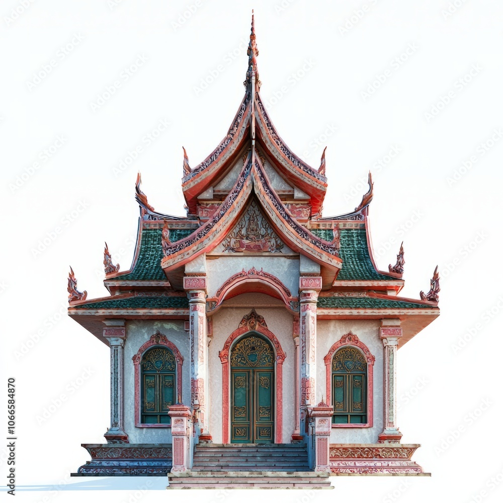 Low Poly 3D Render of a Buddhist temple, on isolated white background Low Poly 3D Render of a Buddhist temple, on isolated white background