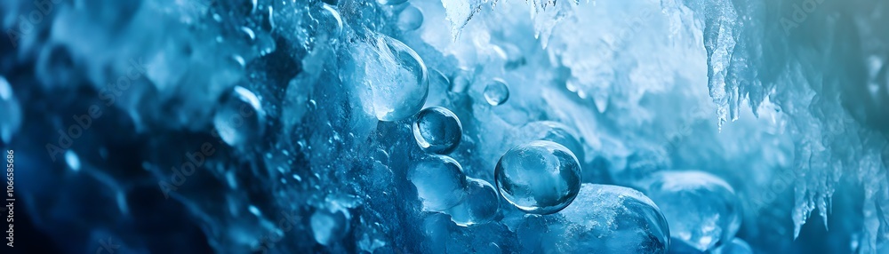 Close-up of Icicles and Air Bubbles Trapped in Frozen Water Close-up of Icicles and Air Bubbles Trapped in Frozen Water