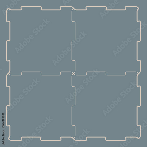 Vector template Illustration of four connected square foam puzzle pieces on a blue background, with prominent rounded joints forming the outline of each piece.