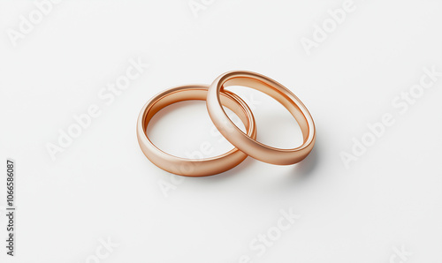 3D rendering of two rose gold wedding rings isolated on white background with clipping path