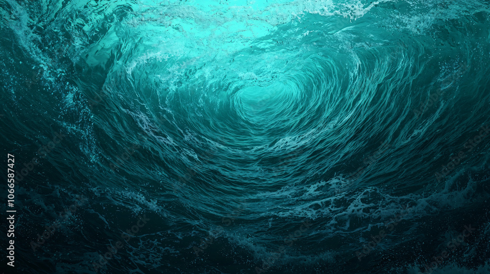 Obraz premium mesmerizing ocean wave swirling with energy, showcasing unstoppable force of nature. deep turquoise water creates captivating and dynamic scene