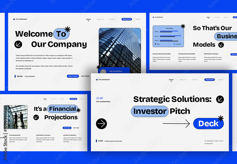 White Blue Modern Investor Pitch Deck Presentation Stock Template ...