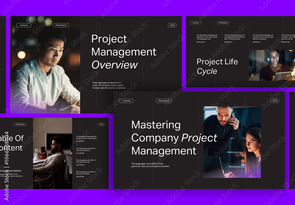 Black Gradient Project Management Presentation Stock Template | Adobe Stock