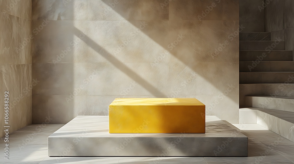 Minimalist design showcases vibrant yellow cube Minimalist design showcases vibrant yellow cube