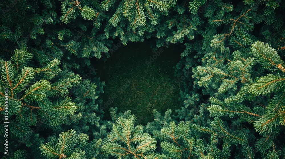 Lush Green Forest with Center Clearing View Lush Green Forest with Center Clearing View