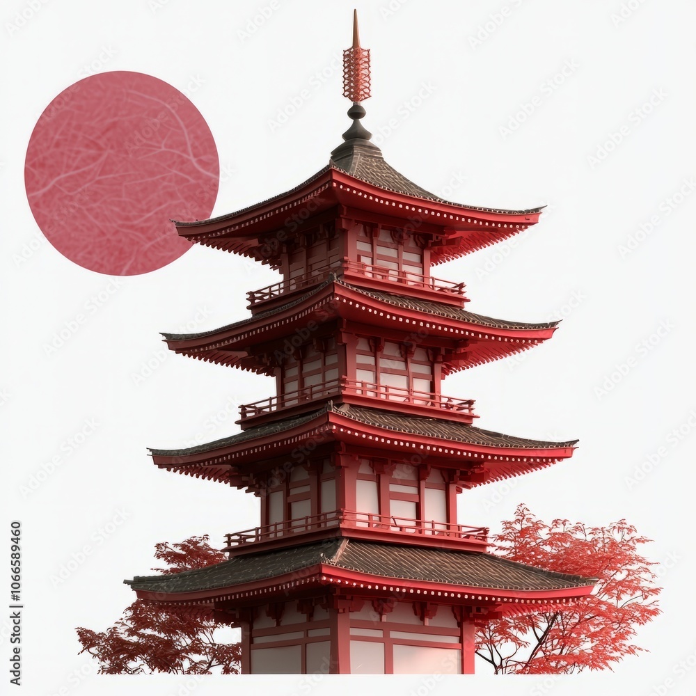 Low Poly 3D Render of a Japanese pagoda, on isolated white background Low Poly 3D Render of a Japanese pagoda, on isolated white background