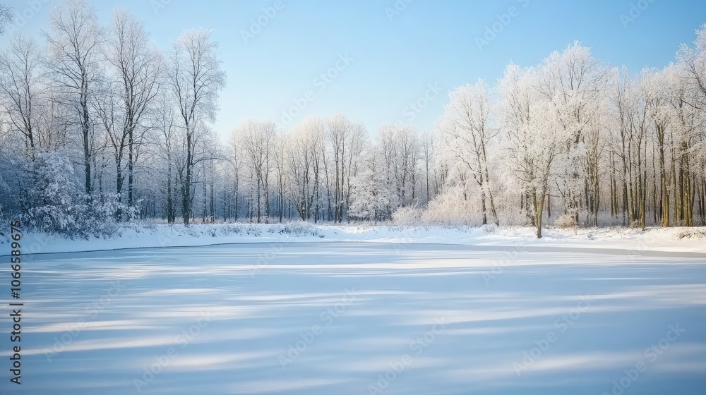 Tranquil Winter Landscape with Snow-Covered Trees Tranquil Winter Landscape with Snow-Covered Trees