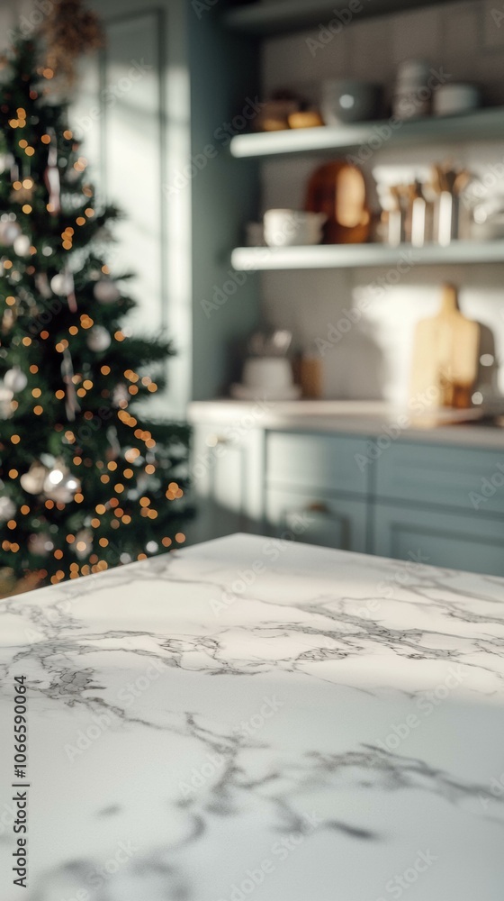 White marble countertop in a kitchen. AI. White marble countertop in a kitchen. AI.