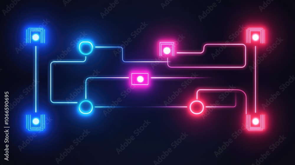 Vibrant Neon Circuit Design on Dark Background Vibrant Neon Circuit Design on Dark Background