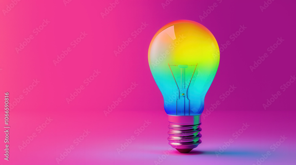 Vibrant Idea Lamp, a luminous bulb radiating colorful gradients, exuding smooth and lively energy, perfect for inspiring creativity and brightening any space. Vibrant Idea Lamp, a luminous bulb radiating colorful gradients, exuding smooth and lively energy, perfect for inspiring creativity and brightening any space.