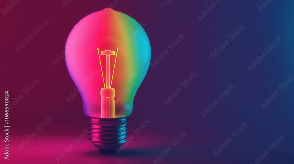 Vibrant Gradient Idea Bulb, a colorful lamp radiating creativity and energy, embodying modern design and a lively atmosphere, perfect for inspiring innovation and positivity. Vibrant Gradient Idea Bulb, a colorful lamp radiating creativity and energy, embodying modern design and a lively atmosphere, perfect for inspiring innovation and positivity.