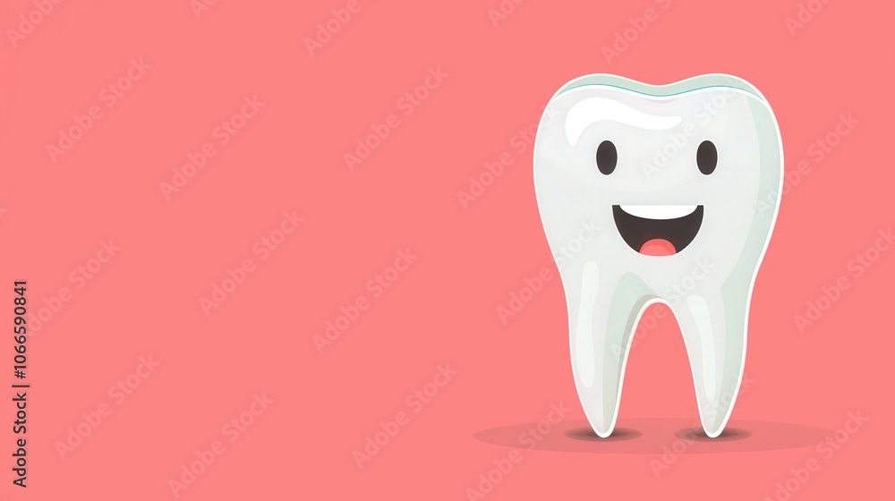 Cheerful Tooth Illustration, a playful tooth character set against a soft pastel backdrop, designed for dental health promotion or educational materials, featuring a text area. Cheerful Tooth Illustration, a playful tooth character set against a soft pastel backdrop, designed for dental health promotion or educational materials, featuring a text area.