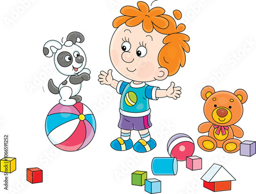 Happy little boy playing wi...
