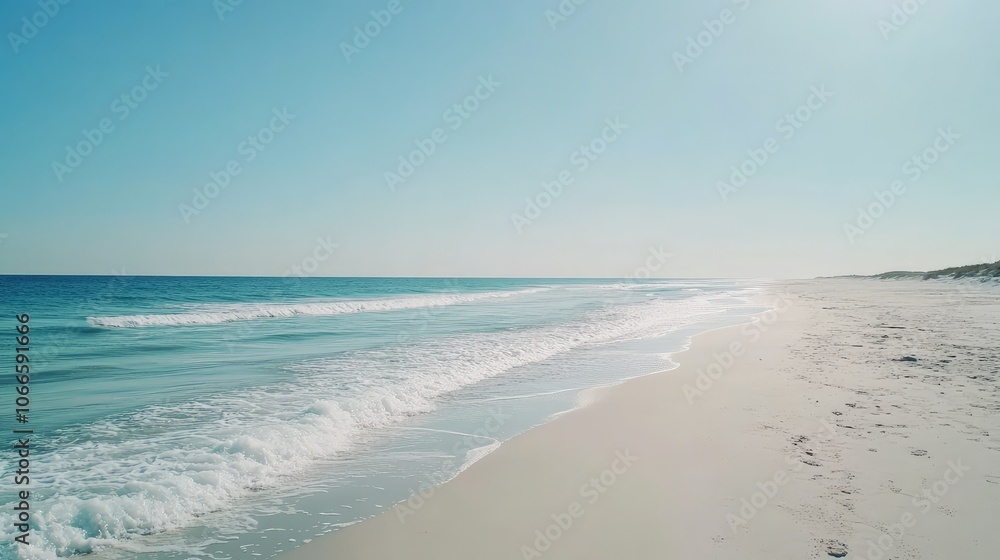 Tranquil Beach with Gentle Waves and Clear Sky Tranquil Beach with Gentle Waves and Clear Sky