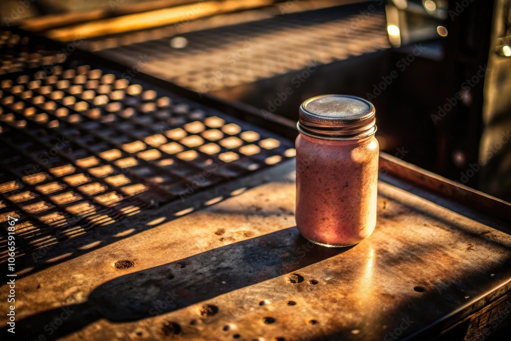 Close-up of salt and pepper shakers on a barbecue grill with warm lighting Close-up of salt and pepper shakers on a barbecue grill with warm lighting