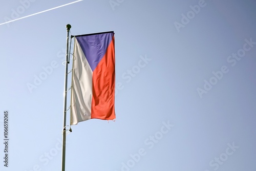 Obraz na płótnie Czech national flag with blue sky and backlight, copy space w salonie