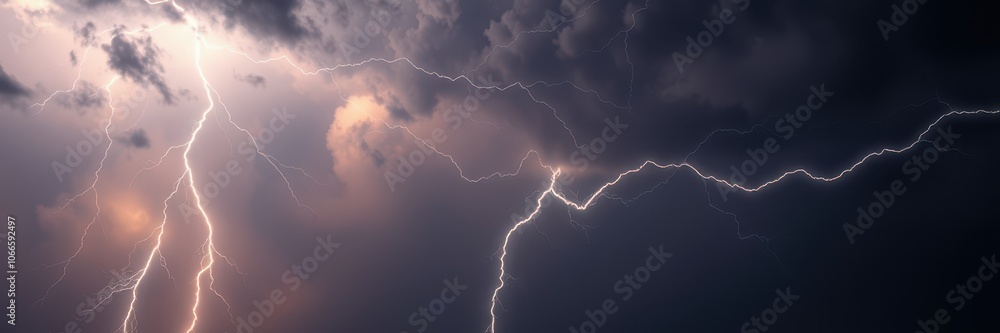 Lightning strikes through dark clouds during a summer thunderstorm Lightning strikes through dark clouds during a summer thunderstorm
