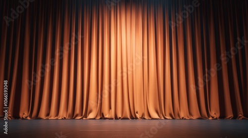 Elegant stage curtains illuminated by a soft spotlight, creating a dramatic atmosphere, enhancing the anticipation of a theatrical performance photo