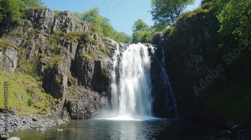 Stunning Waterfall Surrounded by Lush Greenery