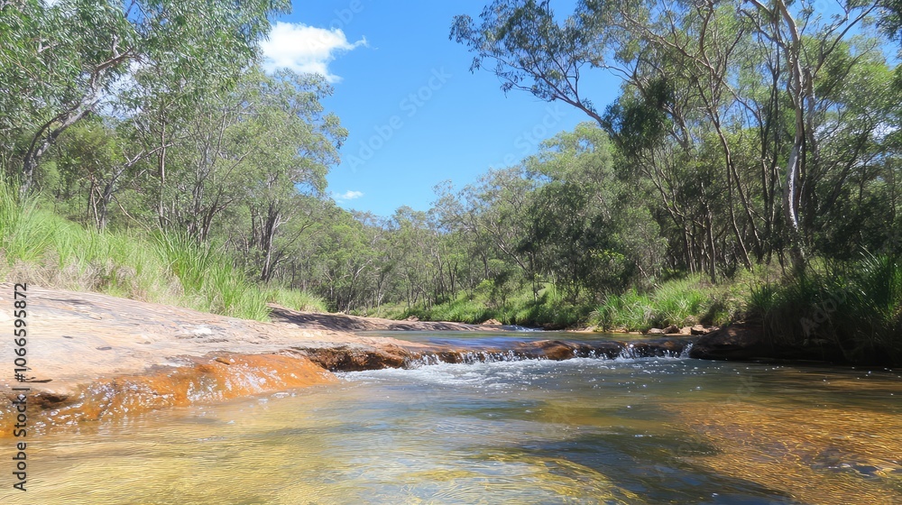 Obraz premium Serene River Scene in a Lush Forest Environment