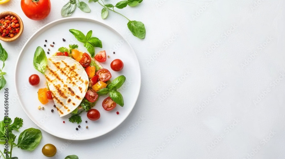 Colorful Quesadillas with Fresh Toppings on Elegant Plate Colorful Quesadillas with Fresh Toppings on Elegant Plate