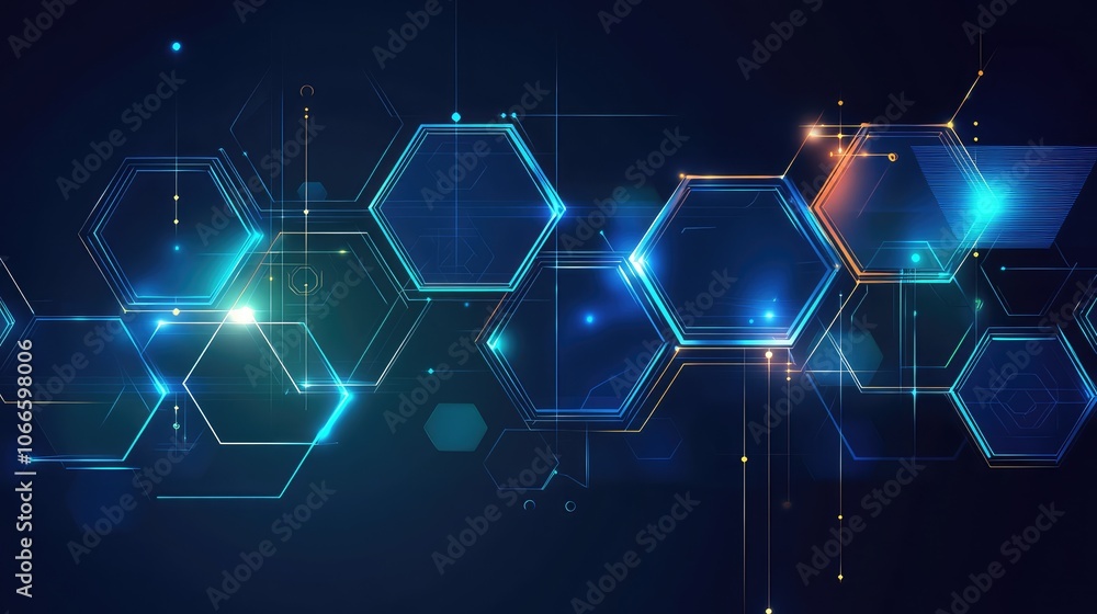 Abstract Hexagonal Shapes with Blue Glow Effect Abstract Hexagonal Shapes with Blue Glow Effect