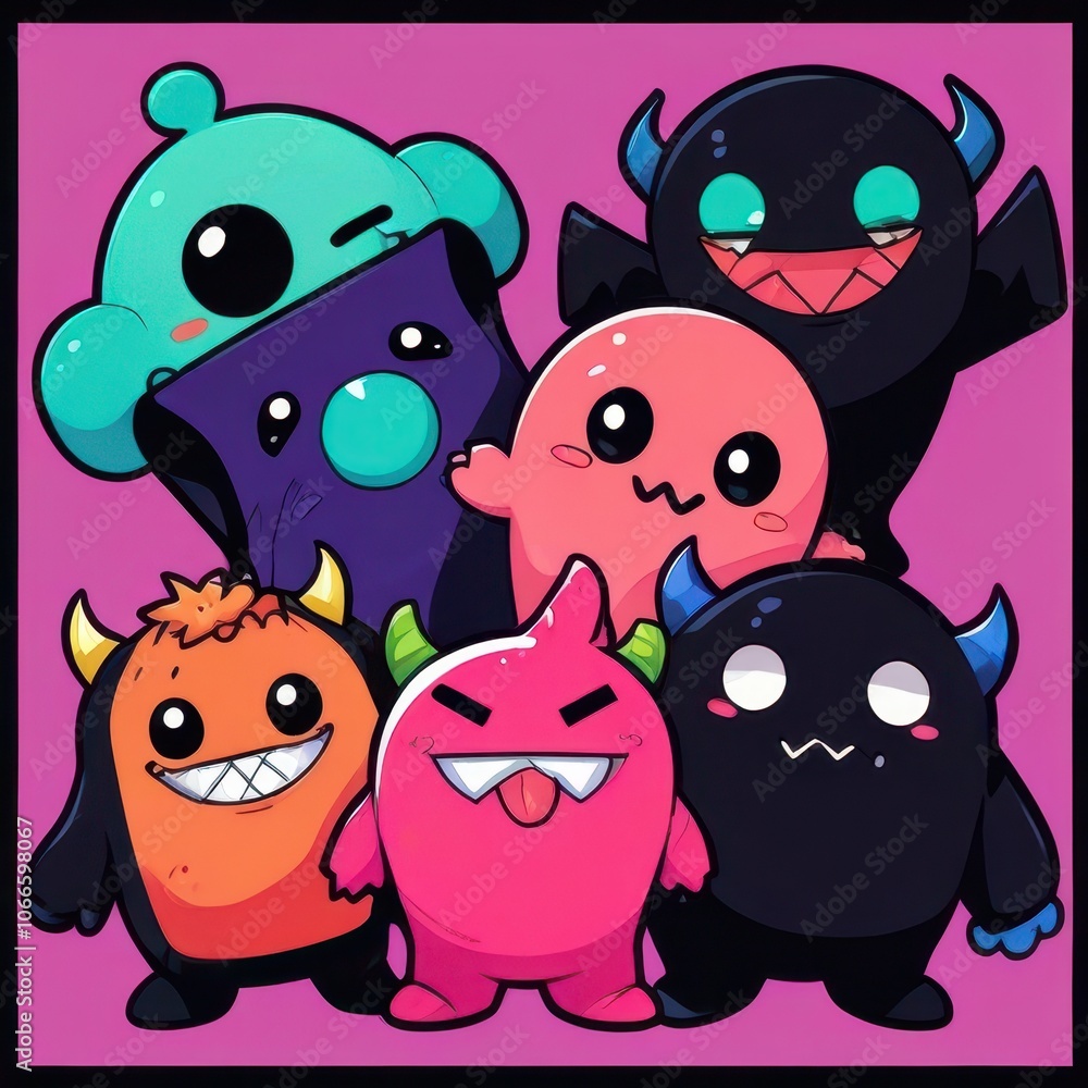 Naklejka premium Halloween Monster Friends cute illustration