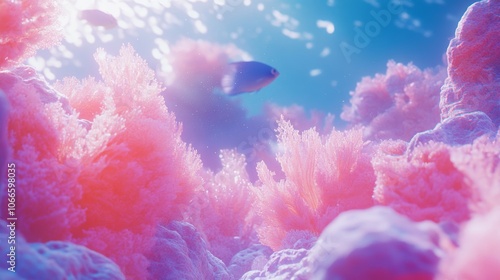 Vibrant Pink Coral Reef Underwater Scene Fish Ocean Nature photo